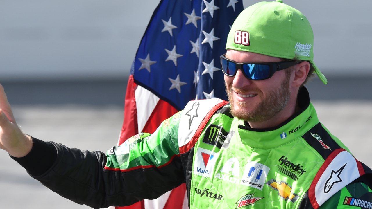 Monster Energy NASCAR Cup Series driver Dale Earnhardt Jr. (88) waves as he is introduced before the Alabama 500 at Talladega Superspeedway.