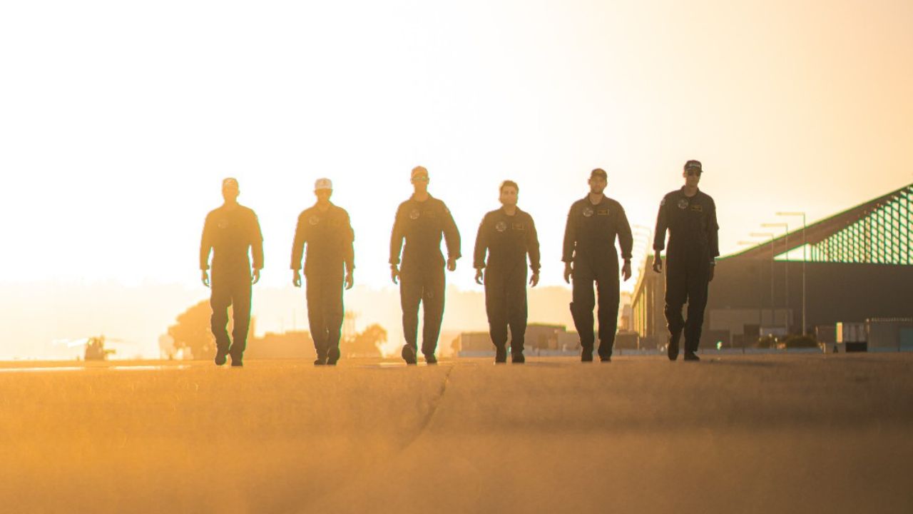Cup Series drivers Chase Elliott, Joey Logano, Carson Hocevar, Chase Briscoe, William Byron, and Noah Gragson during the promo video for NASCAR's race in San Diego next year.