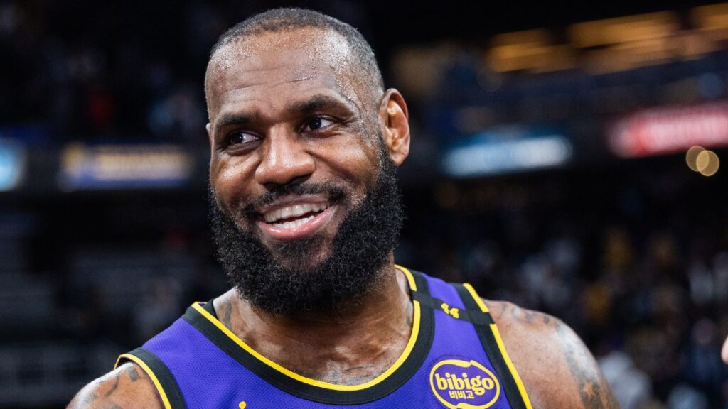 Los Angeles Lakers forward LeBron James (23) after the game against the Indiana Pacers at Gainbridge Fieldhouse.