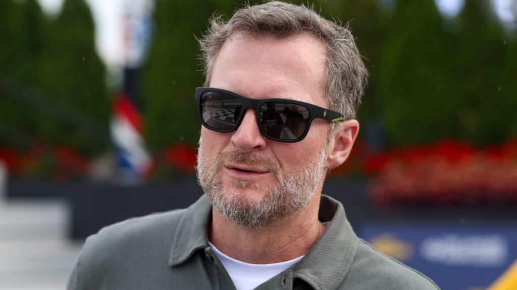 NASCAR Xfinity Series owner Dale Earnhardt Jr. looks on from pit road during the BetRivers 200 at Dover Motor Speedway.