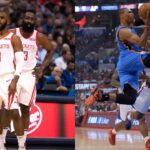 Chris Paul and James Harden (L), Chris Paul and Russell Westbrook (R)