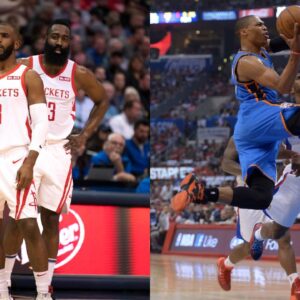 Chris Paul and James Harden (L), Chris Paul and Russell Westbrook (R)