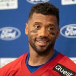 New York Giants quarterback Russell Wilson (3) speaks during a press conference during day one of the New York Giants training camp at Quest Diagnostics Giants Training Center in East Rutherford on Wednesday, July 23, 2025