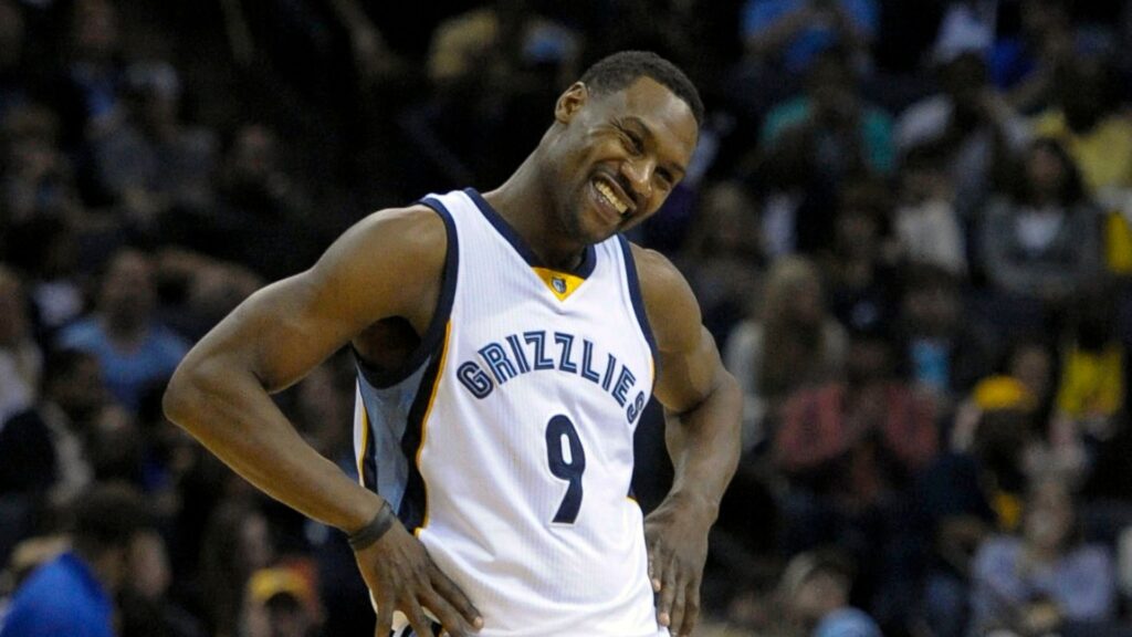 Mar 21, 2015; Memphis, TN, USA; Memphis Grizzlies forward Tony Allen (9) reacts during the game against the Portland Trail Blazers at FedExForum.