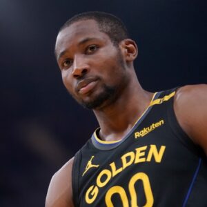 Golden State Warriors forward Jonathan Kuminga (00) stands on the court before a play against the Minnesota Timberwolves in the second quarter during game four of the second round for the 2025 NBA Playoffs at Chase Center.