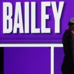 Ace Bailey looks on after being selected as the fifth pick by the Utah in the first round of the 2025 NBA Draft at Barclays Center.