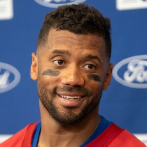 New York Giants quarterback Russell Wilson (3) speaks during a press conference during day one of the New York Giants training camp at Quest Diagnostics Giants Training Center in East Rutherford on Wednesday, July 23, 2025.
