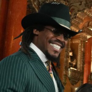 Apr 25, 2024; Detroit, MI, USA; Former NFL quarterback Cam Newton stands on the red carpet ahead of the 2024 NFL Draft at Detroit’s Fox Theatre.