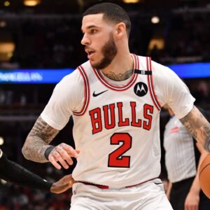 Chicago Bulls guard Lonzo Ball (2) controls the ball during a game against the Toronto Raptors at the United Center.