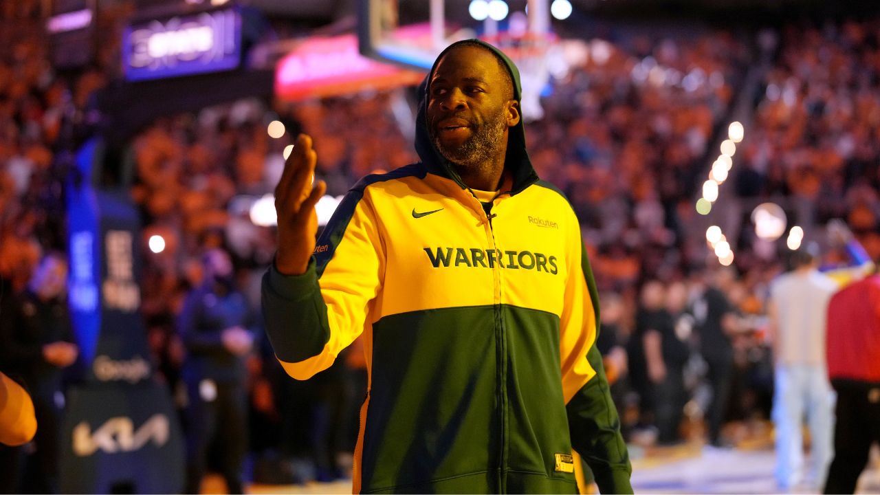 Golden State Warriors forward Draymond Green (23) blows a kiss towards the crowd before the start of the game against the Minnesota Timberwolves during game four of the second round for the 2025 NBA Playoffs at Chase Center.