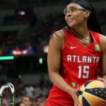 Atlanta Dream guard Allisha Gray competes in the final round of the three-point contest during the 2025 WNBA All Star Skills Challenge at Gainbridge Fieldhouse.