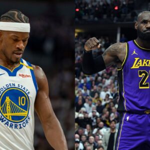 Jimmy Butler (L) and LeBron James (R)