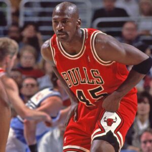 Chicago Bulls guard (45) Michael Jordan wears jersey#45 shortly after his return from a brief retirement following playing baseball against the Cleveland Cavaliers at Gund Arena.