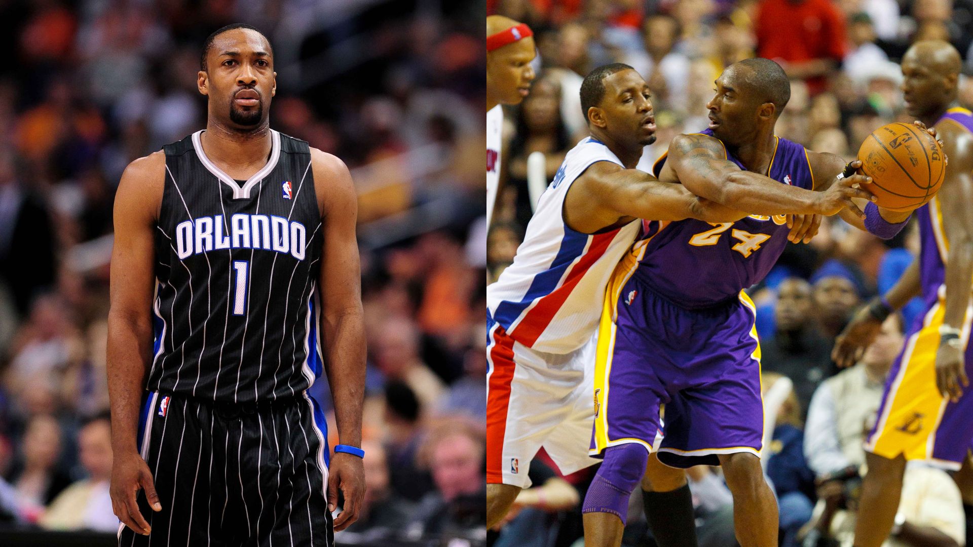 Gilbert Arenas (L) and Tracy McGrady with Kobe Bryant (R)