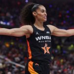 Team Collier guard Skylar Diggins (4) reacts in the first half against Team Clark in the 2025 WNBA All Star Game at Gainbridge Fieldhouse.
