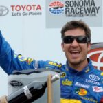 NASCAR Sprint Cup Series driver Martin Truex Jr. (56) celebrates after winning the Toyota/Save Mart 350 at Sonoma Raceway.