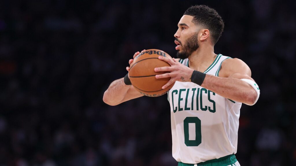 May 12, 2025; New York, New York, USA; Boston Celtics forward Jayson Tatum (0) looks to pass in the second half during game four of the second round for the 2025 NBA Playoffs against the New York Knicks at Madison Square Garden