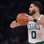 May 12, 2025; New York, New York, USA; Boston Celtics forward Jayson Tatum (0) looks to pass in the second half during game four of the second round for the 2025 NBA Playoffs against the New York Knicks at Madison Square Garden