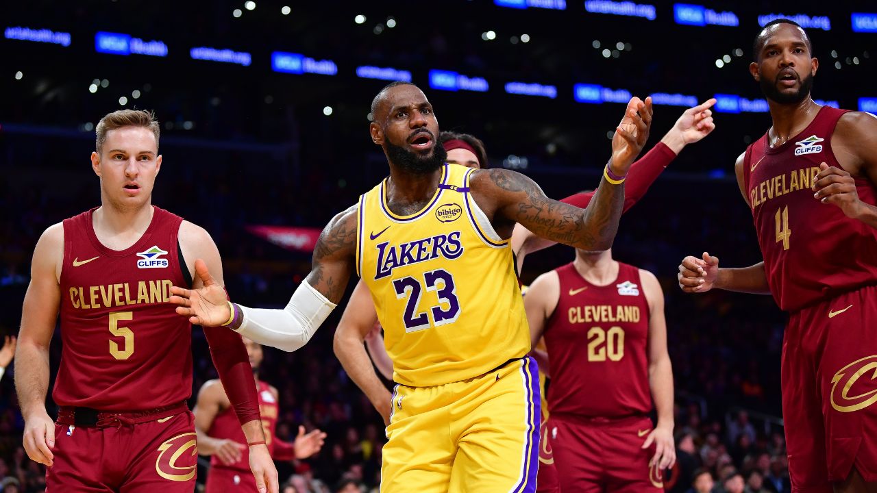 Los Angeles Lakers forward LeBron James (23) reacts during the first half at Crypto.com Arena