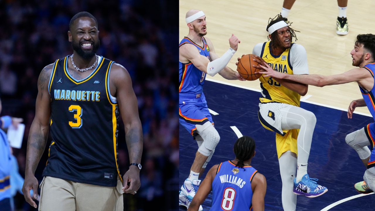 Dwyane Wade (L), Myles Turner (R)