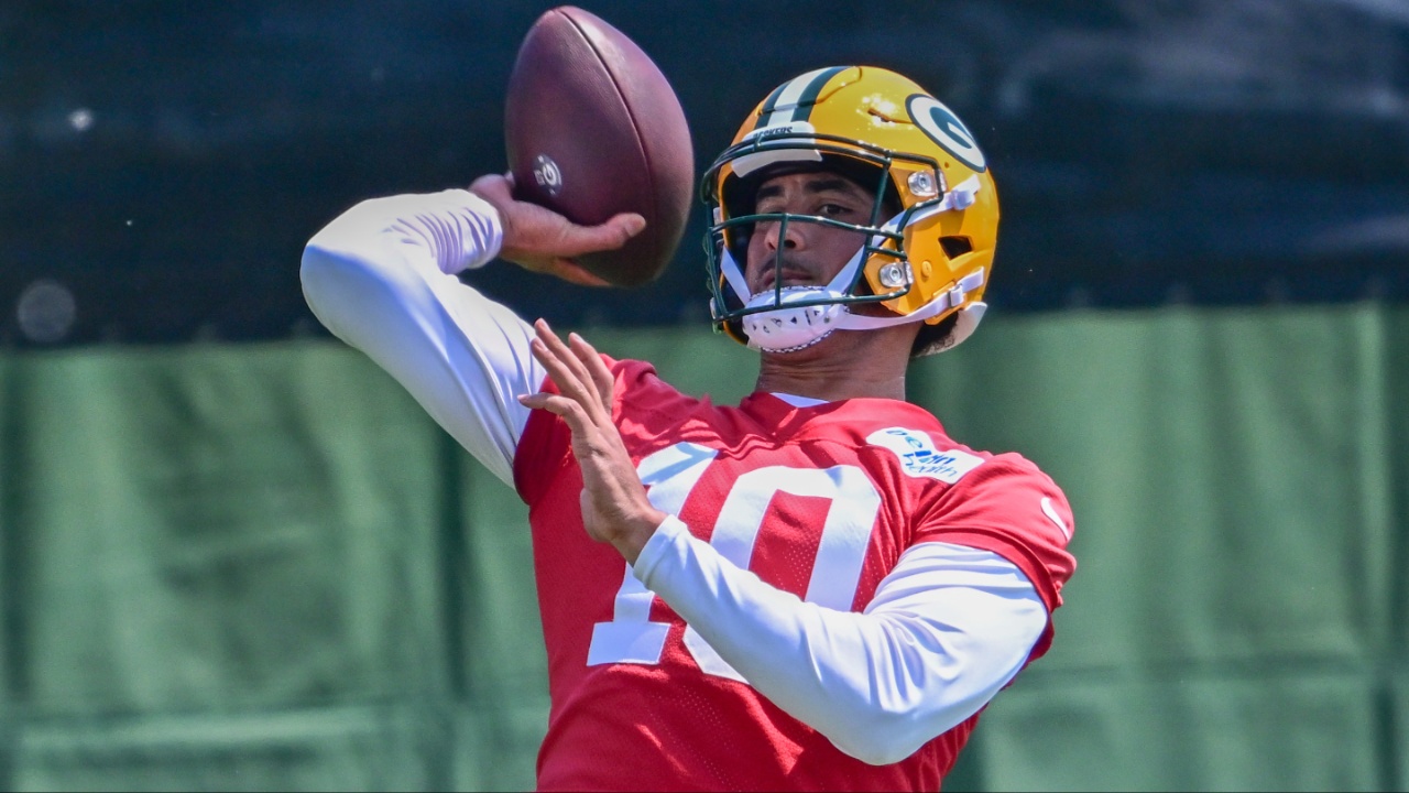 Green Bay Packers quarterback Jordan Love (10) participates in the team's minicamp at Ray Nitschke Field.