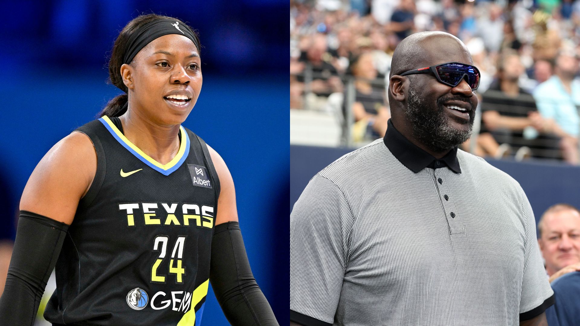 Arike Ogunbowale (L) and Shaquille O'Neal (R)
