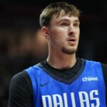 Dallas Mavericks forward Cooper Flagg (32) looks on against the San Antonio Spurs in the second quarter of their game at Thomas & Mack Center.