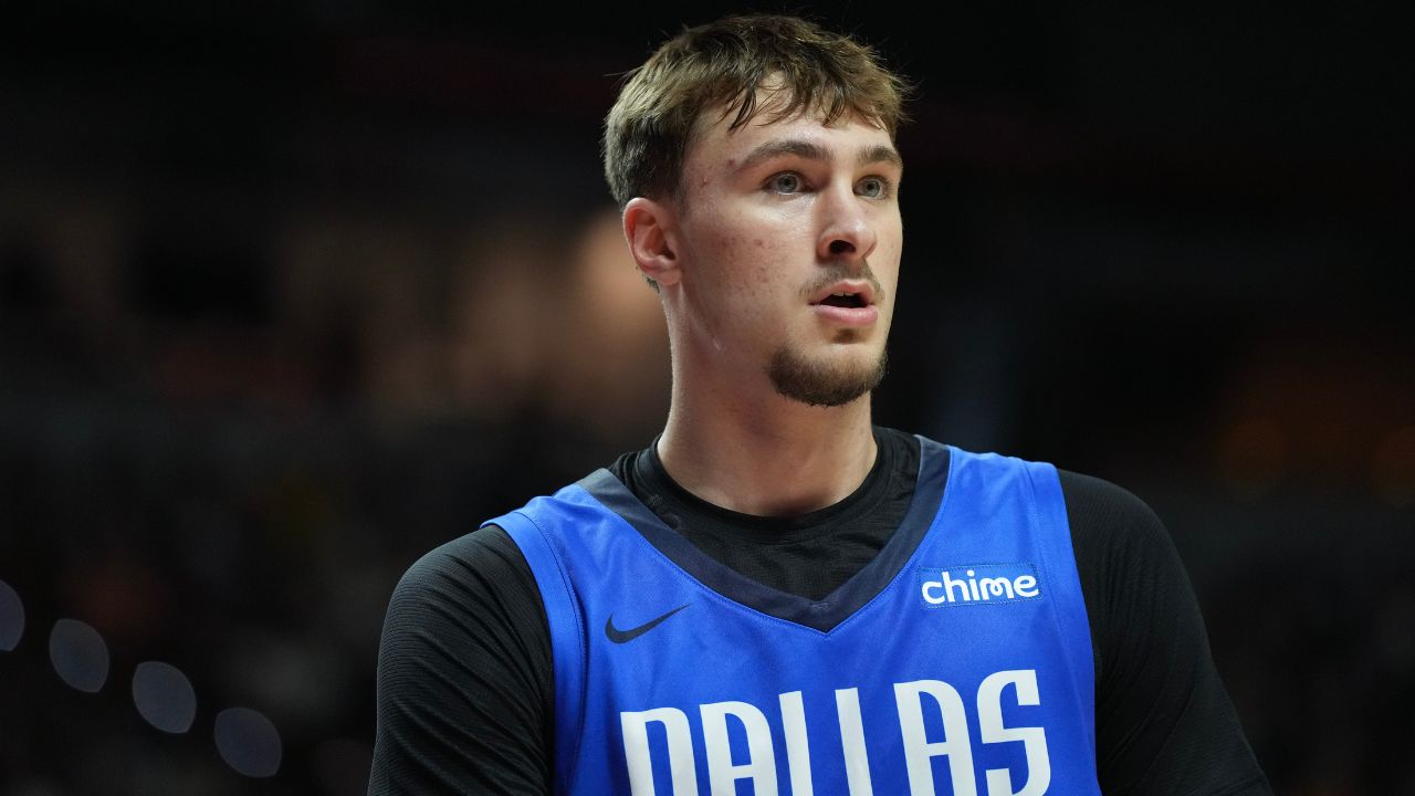 Dallas Mavericks forward Cooper Flagg (32) looks on against the San Antonio Spurs in the second quarter of their game at Thomas & Mack Center.