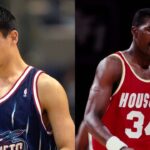 Yao Ming (L), Hakeem Olajuwon (R)