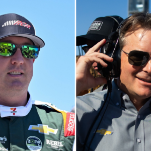 (L-R) NASCAR Cup Series driver Kyle Busch with former Hendrick Motorsports driver turned Vice Chairman Jeff Gordon.