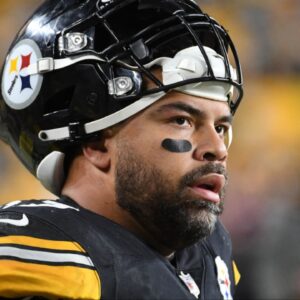 Pittsburgh Steelers defensive end Cam Heyward watches the game against the Tennessee Titans during the second quarter at Acrisure Stadium.