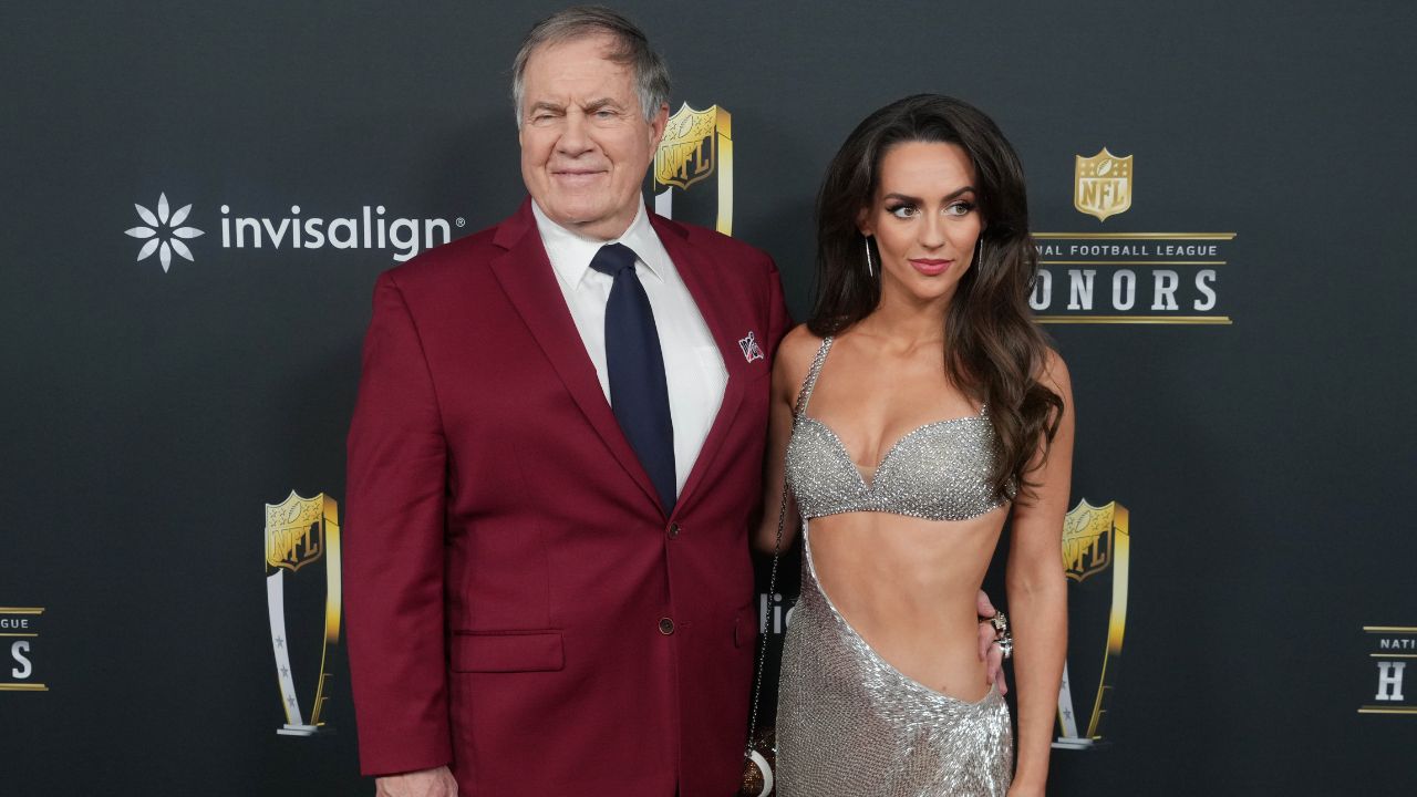 Bill Belichick and Jordon Hudson on the red carpet before Super Bowl LIX NFL Honors at Saenger Theatre.
