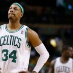 Apr 7, 2013; Boston, MA, USA; Boston Celtics small forward Paul Pierce (34) on the court as they take on the Washington Wizards during the second half at the TD Garden