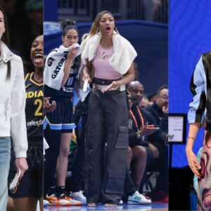 Caitlin Clark (L), Angel Reese (C), Breanna Stewart (R)