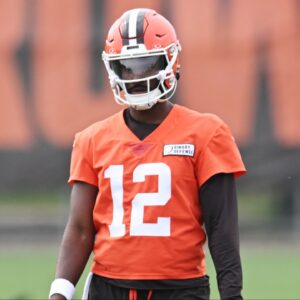 Cleveland Browns quarterback Shedeur Sanders (12) during mini camp at CrossCountry Mortgage Campus.
