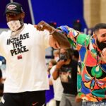 CIF Southern Section Open Division Championship-Corona Centennial at Sierra Canyon Canadian rapper Drake and Los Angeles Lakers shooting guard LeBron James watches the 2021 CIF Southern Section Championship basketball game on Friday, June 11, 2021, in Chatsworth. Centennial defeated Sierra Canyon 80-72.