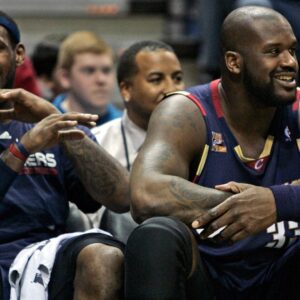 Bucks vs. Cavs Cleveland Cavaliers LeBron James and Shaquille O Neal enjoy a laughter against the Milwaukee Bucks at the Bradley Center in Milwaukee, Wisconsin, Sunday, December 6, 2009.