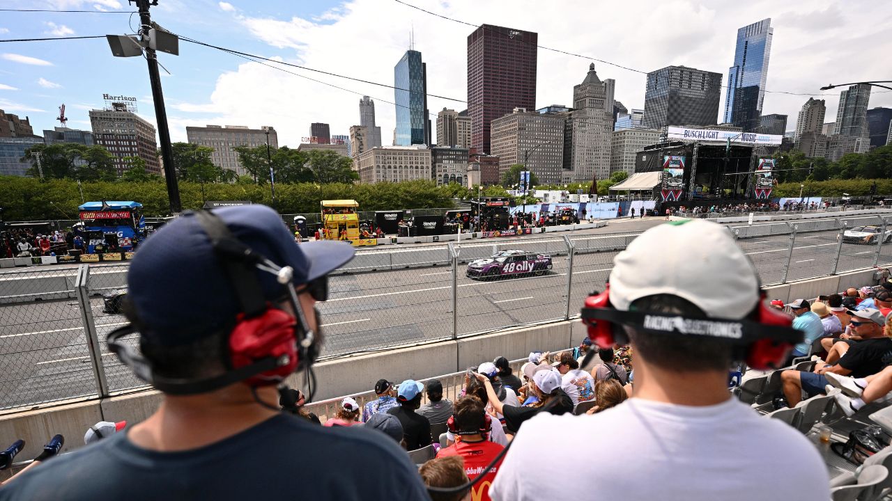 A general view as fans watch the NASCAR Grant Park 165 at Chicago Street Race.