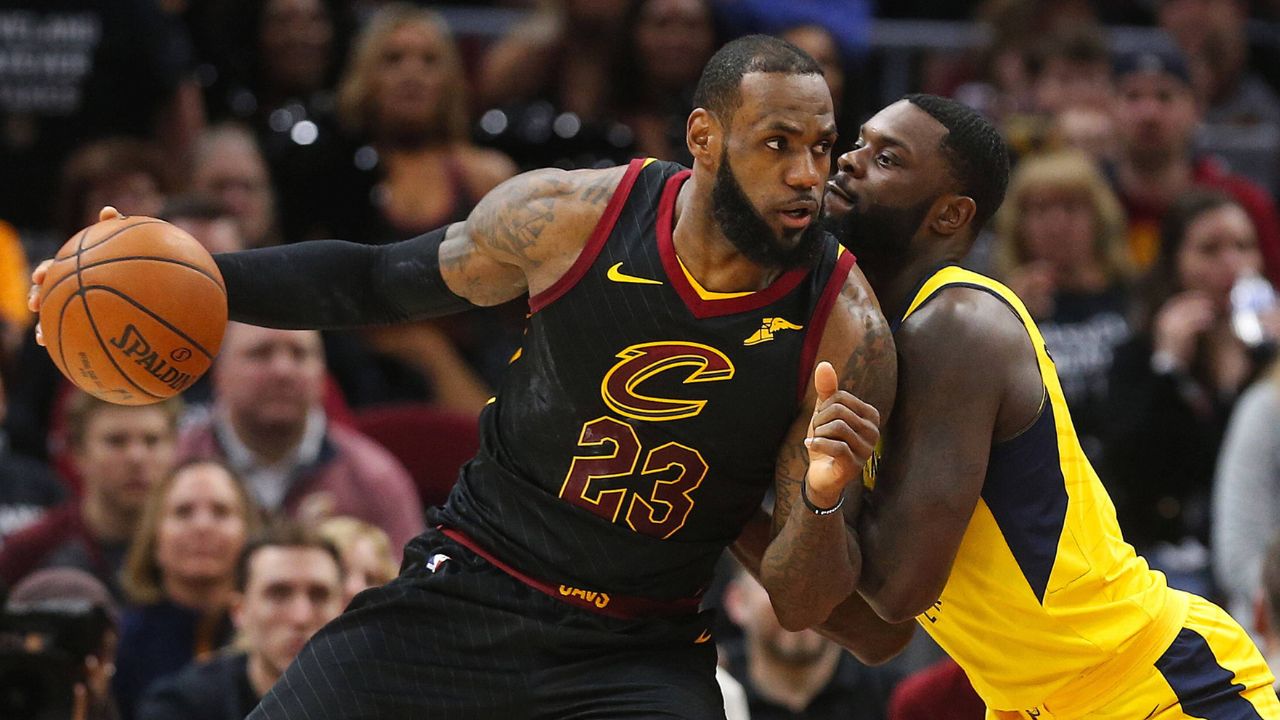 Cleveland Cavaliers forward LeBron James drives the ball against Indiana Pacers Lance Stephenson in the second quarter of Game 7 of the Eastern Conference First Round series on Sunday, April 29, 2018