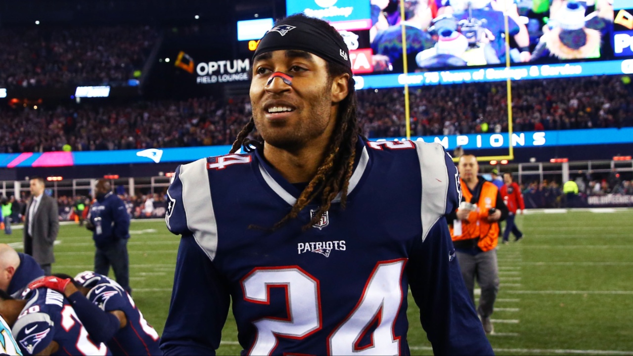 New England Patriots cornerback Stephon Gilmore (24) against the Jacksonville Jaguars during the AFC Championship at Gillette Stadium.