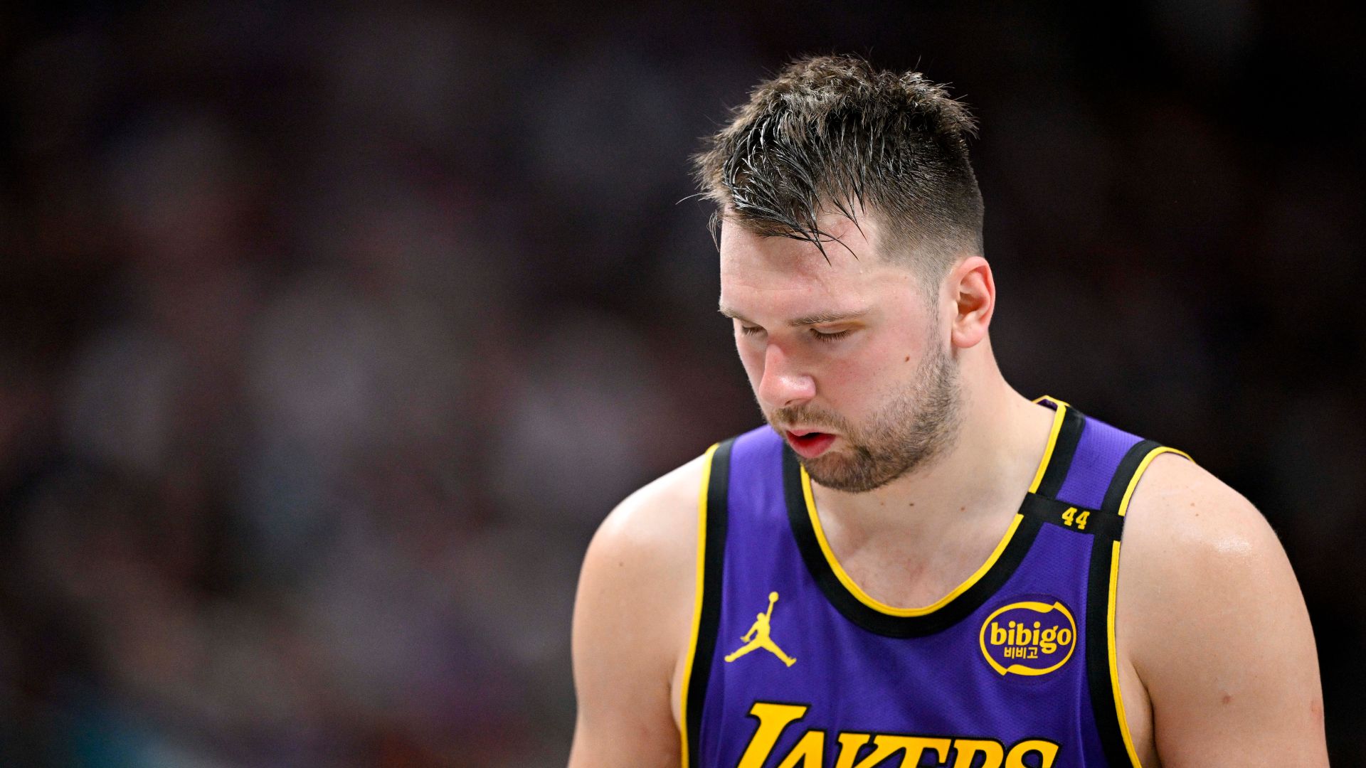 Apr 9, 2025; Dallas, Texas, USA; Los Angeles Lakers guard Luka Doncic (77) during the game between the Dallas Mavericks and the Los Angeles Lakers at American Airlines Center.