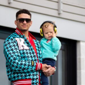 Kansas City Chiefs quarterback Patrick Mahomes attends the match between the KC Current and the Portland Thorns FC at CPKC Stadium.