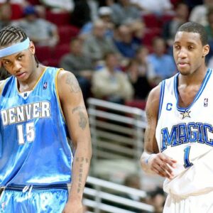 Tracy McGrady (Orlando Magic, re.) und Carmelo Anthony (Denver Nuggets) - (Icon7602908) Basketball Herren NBA 2003 2004, Orlando Magic