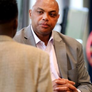 Charles Barkley is interviewed by Martin Burgess, 16, at the Boys & Girls Clubs of Rutherford County in Murfreesboro before the 32nd Annual Stake & Burger event at MTSU on Tuesday, July 16, 2019