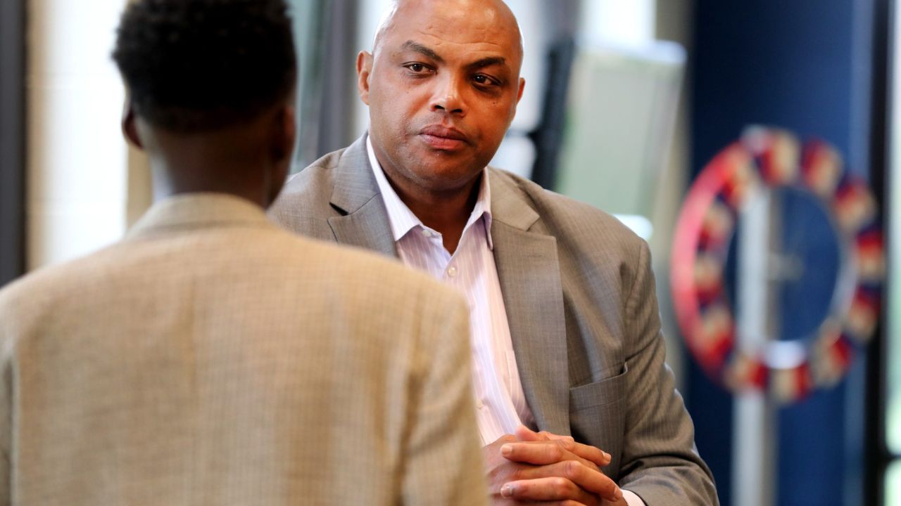 Charles Barkley is interviewed by Martin Burgess, 16, at the Boys & Girls Clubs of Rutherford County in Murfreesboro before the 32nd Annual Stake & Burger event at MTSU on Tuesday, July 16, 2019