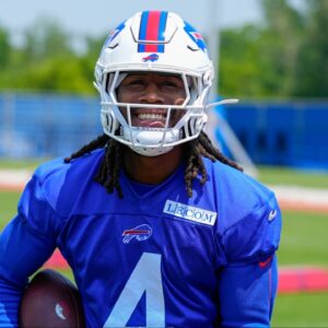 Buffalo Bills running back James Cook (4) during Minicamp at Highmark Stadium.