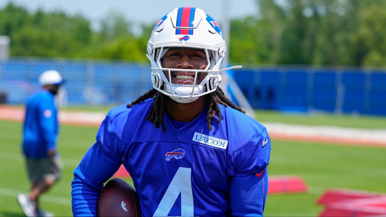 Buffalo Bills running back James Cook (4) during Minicamp at Highmark Stadium.