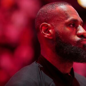 Dec 4, 2024; Miami, Florida, USA; Los Angeles Lakers forward LeBron James (23) during pregame ceremonies before a game against the Miami Heat at Kaseya Center.