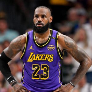 Apr 9, 2025; Dallas, Texas, USA; Los Angeles Lakers forward LeBron James (23) during the game between the Dallas Mavericks and the Los Angeles Lakers at American Airlines Center.