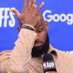 LeBron James 23 of the Los Angeles Lakers during a press conference, PK